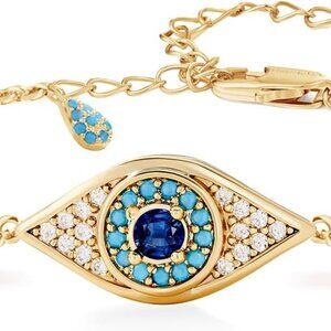 Evil Eye Bracelet 18k Gold Plated Turquoise Zirconia Adjustable Jewelry Gift